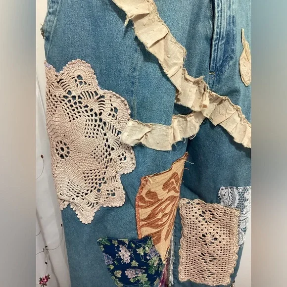 Upcycled Patchwork Bloomers One Size S-L Reworked Boho Hippie Frayed OOAK Unique - Picture 7 of 16
